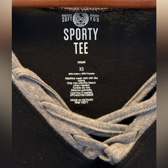 Juniors Striped short sleeve with lace-up detail tee-XS-SO - Picture 3 of 3